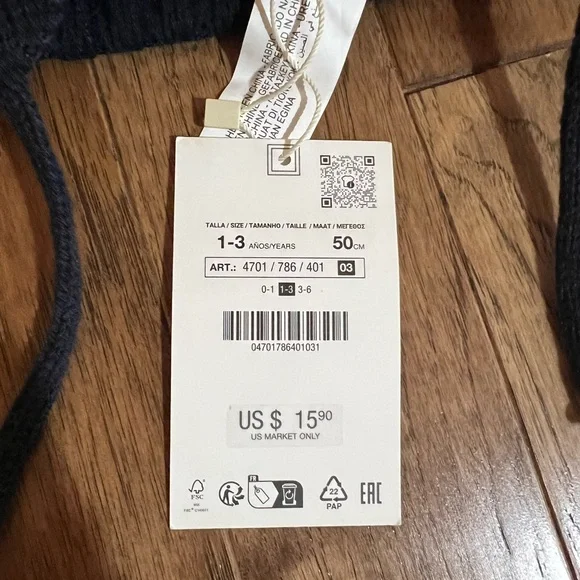 NWT Zara Baby Toddler Pom-Pom Knit Hat Bundle (3) - Black, Beige, and Navy - Picture 2 of 8